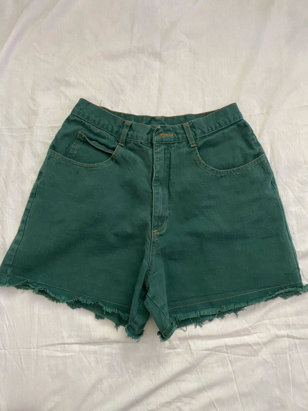 High-Rise Teal Green Denim Cutoff Shorts